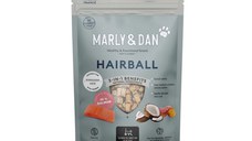 MARLY&DAN Hairball, Somon, punguță recompense funcționale fără cereale pisici sterilizate, limitarea ghemurilor de blană, 40g