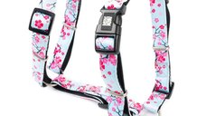 MAX & MOLLY Ham Prindere Dubla Cherry Bloom pentru Câini, Poliester Bleu și Roz, Catarama Trident, S (43-53 x 1.5cm)