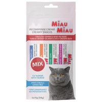 MIAU MIAU Creamy Snacks Mix Ton, Pui, Somon și Rață, recompense fără cereale pisici, (piure), 60g - 1