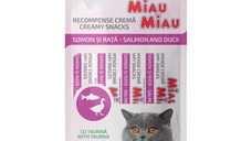MIAU MIAU Creamy Snacks, Somon și Rață, recompense fără cereale pisici, (piure), 60g