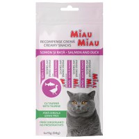 MIAU MIAU Creamy Snacks, Somon și Rață, recompense fără cereale pisici, (piure), 60g - 2