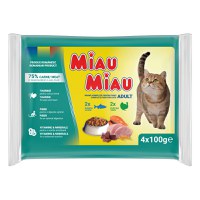 MIAU MIAU Mixt, Curcan și Somon, plic hrană umedă pisici, (în sos), multipack, 100g x 4buc - 1