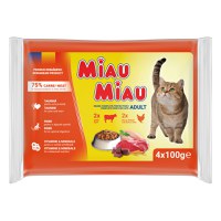 MIAU MIAU Mixt, Vită și Pui, plic hrană umedă pisici, (în sos), multipack, 100g x 4buc - 1