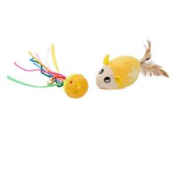 MON PETIT AMI Set Soricel si Bilă, jucărie stimulare pândă pisici, textil, galben, 2buc MON PETIT AMI Set Soricel si Bila, jucărie stimulare pândă pisici, textil, galben, 2buc - 1