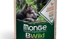 MONGE BWild Puppy&Junior, Rață și Dovleac, Conservă Hrană Umedă Fără Cereale pentru Câini Junior, 400g