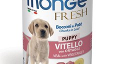 MONGE Fresh Puppy&Junior, XS-XL, Vițel și Legume, conservă hrană umedă câini junior, (în suc propriu), 400g