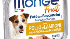 MONGE Fruit Pui si Zmeura, Hrană Umedă Fără Cereale pentru Câini, 100g, XS-XL