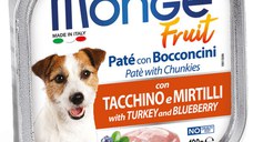 MONGE Fruit, XS-XL, Curcan și afine, tăviță hrană umedă fără cereale câini, (în suc propriu), 100g
