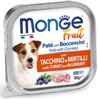 MONGE Fruit, XS-XL, Curcan și afine, tăviță hrană umedă fără cereale câini, (în suc propriu), 100g - 2