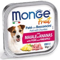MONGE Fruit, XS-XL, Porc și Ananas, tăviță hrană umedă fără cereale câini, (în suc propriu), 100g - 2
