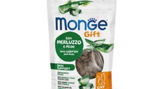 MONGE Gift Skin Support  Filled & Crunchy, Cod și Aloe Vera, punguță recompense funcționale fără cereale pisici, piele & blană, 60g