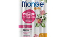 MONGE Gift Skin Support Soft Sticks, Cod și Trifoi, punguță recompense funcționale fără cereale pisici, piele & blană, 15g