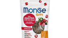 MONGE Gift Sterilised  Filled & Crunchy, Rață și Merișoare, punguță recompense funcționale fără cereale pisici sterilizate, 60g