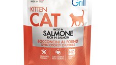 MONGE Grill Kitten, Somon, plic hrană umedă fără cereale pisici junior, (în aspic), 85g