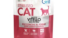 MONGE Grill Sterilised, Vițel, plic hrană umedă fără cereale pisici sterilizate, obezitate, apetit capricios, (în aspic), 85g