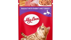 MY LOVE, Iepure și Curcan, hrană umedă pisici, (în sos) MY LOVE, Iepure și Curcan, plic hrană umedă pisici, (în sos), 85g