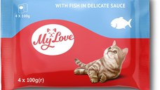 MY LOVE, Pește, plic hrană umedă pisici, (în sos), bax, 100g x 4buc