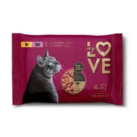 MY LOVE, Pui și Curcan, plic hrană umedă pisici, (în sos), multipack, 85g x 4buc - 1