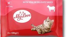 MY LOVE, Vită, plic hrană umedă pisici, (în sos), bax, 100g x 4buc