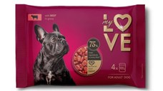 MY LOVE, XS-XL, Vită, plic hrană umedă câini, (în sos), multipack, 100g x 4buc