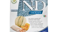 N&D Ocean Kitten, Cod și Creveți, hrană uscată fără cereale pisici junior, 300g