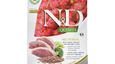 N&D Quinoa Adult Sterilizat, Rață și Broccoli, hrană uscată fără cereale pisici, 1.5kg