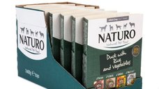 NATURO Low Grain Rață și Legume pentru Câini, Tăviță Hrană Umedă cu Conținut Redus de Cereale, 400g