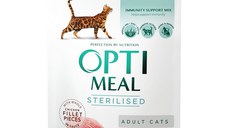 OPTIMEAL Sterilised, Pui și Curcan, hrană umedă pisici sterilizate, (în sos) OPTIMEAL Sterilised, Pui și Curcan, plic hrană umedă pisici sterilizate, (în sos), 85g