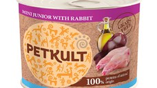PETKULT Grain Free Mini Junior, Iepure, conservă hrană umedă fără cereale câini junior, 185g