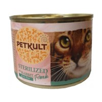 PETKULT Sterilised, Iepure, conservă hrană umedă fără cereale pisici, 185g - 2