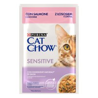 PURINA Cat Chow Sensitive, Somon și dovleac, hrană umedă pisici, sistem digestiv, (în sos) PURINA Cat Chow Sensitive, Somon și dovleac, plic hrană umedă pisici, sistem digestiv, (în sos), 85g - 1