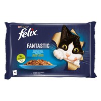 PURINA Felix Fantastic, 2 arome (Somon și Peste Cambula), pachet mixt, plic hrană umedă pisici, (în aspic), 85g x 4 - 2