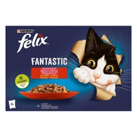 PURINA Felix Fantastic, 2 arome (Vita și Pui), pachet mixt, plic hrană umedă pisici, (în aspic), 85g x 4 - 2