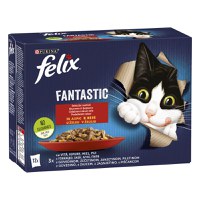 PURINA Felix Fantastic, 4 arome (Pui, Vita, Iepure, Miel), pachet mixt, plic hrană umedă pisici, (în aspic), 85g x 12 - 1