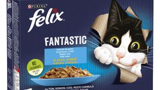 PURINA Felix Fantastic, 4 arome (Ton, Somon, Cod, Peste Cambula), pachet mixt, plic hrană umedă pisici, (în aspic), 85g x 12
