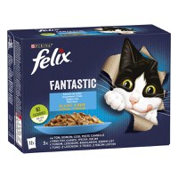 PURINA Felix Fantastic, 4 arome (Ton, Somon, Cod, Peste Cambula), pachet mixt, plic hrană umedă pisici, (în aspic), 85g x 12 - 2