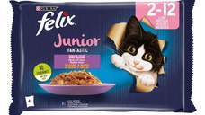 PURINA Felix Fantastic Junior, Pui, pachet mixt, plic hrană umedă pisici junior, (în aspic), 85g x 4