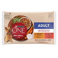 PURINA One Mini Adult, 2 arome, multipack plic hrană umedă câini, (în sos), 85g x 4 - 2