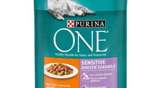 PURINA One Sensitive, Pui cu Morcov, hrană umedă pisici, sensibilități digestive, (în sos) PURINA One Sensitive, Pui cu Morcov, plic hrană umedă pisici, sensibilități digestive, (în sos), 85g