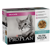 PURINA Pro Plan Delicate Nutrisavour, Pește oceanic, hrană umedă pisici, sensibilități digestive, (în sos) PURINA Pro Plan Delicate Nutrisavour, Pește oceanic, pachet economic plic hrană umedă pisici, sensibilități digestive, (în sos), 85g x 10 - 1