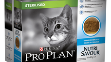 PURINA Pro Plan Nutrisavour Sterilised, Terină cu Cod, hrană umedă pisici sterilizate, (în sos) PURINA Pro Plan Nutrisavour Sterilised, Terină cu Cod, pachet economic plic hrană umedă pisici sterilizate, (în sos), 85g x 10