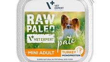 RAW PALEO Mini Adult, XS-S, Curcan, tăviță hrană umedă monoproteică fără cereale câini, alergii, (pate), 150g