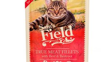 SAM'S FIELD True Meat Fillets Sterilised, Vită, plic hrană umedă fără cereale pisici sterilizate, (în sos), 85g