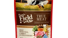 SAM'S FIELD, XS-XL, Vițel și Morcov, plic hrană umedă fără cereale câini, (în aspic), 260g