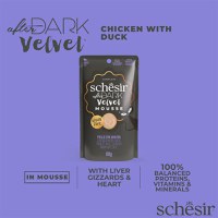 SCHESIR After Dark Velvet Mousse, Pui și Rață, plic hrană umedă fără cereale pisici, (mousse), 80g - 7