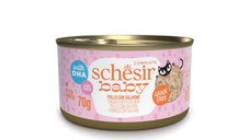 SCHESIR Baby Fillets, Pui și Somon, conservă hrană umedă fără cereale pisici junior, (în supă), 70g