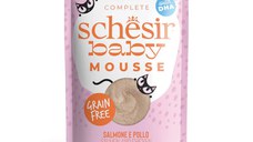 SCHESIR Baby Mousse, Somon și Pui, plic hrană umedă fără cereale pisici junior, (mousse), 70g