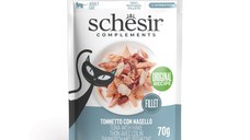 SCHESIR Complementary In Jelly, Pui și Merluciu, plic hrană umedă pisici, (în aspic), 70g