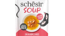 SCHESIR Complementary Soup, Somon și Morcov, plic hrană umedă fără cereale pisici, (în supă), 40g