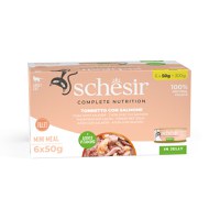 SCHESIR Complete Nutrition, Ton și Somon, conservă hrană umedă pisici, (în aspic), multipack, 50g x 6buc - 1